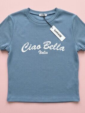 NWT Garage Ciao Bella Italian Blue Stormi Cropped Tee
